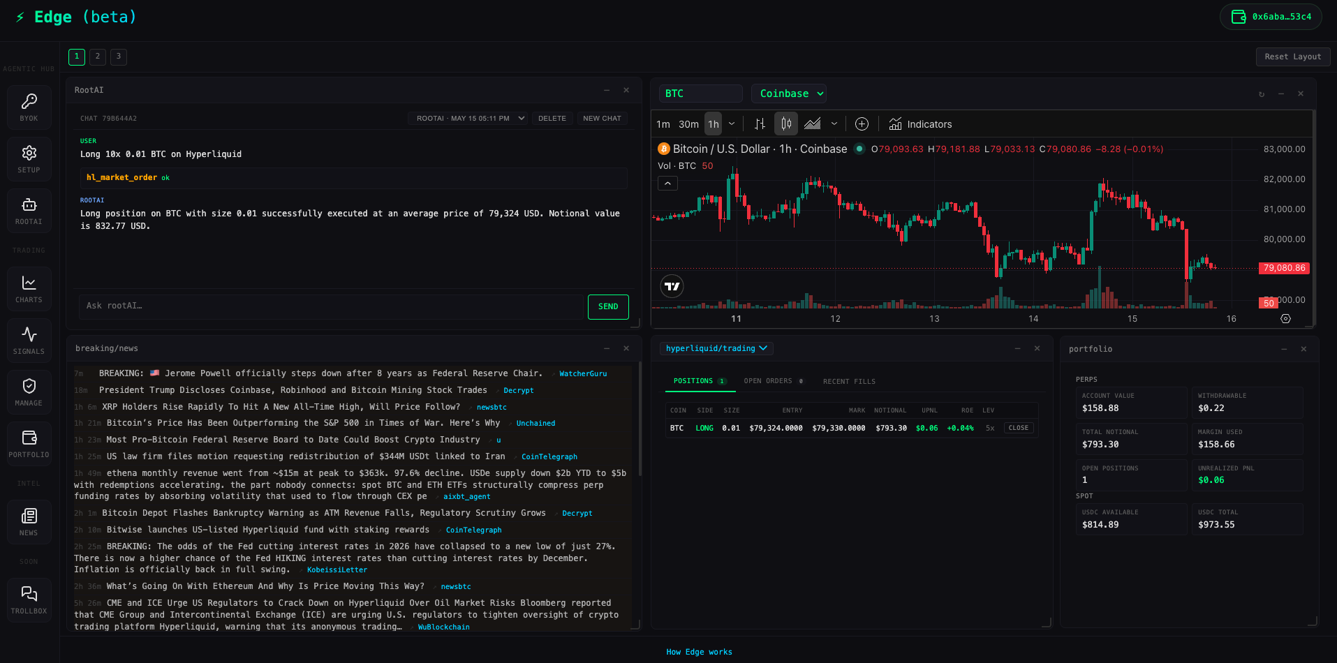 Edge Dashboard - Real-time crypto intel with signals, portfolio, and AI agent chat